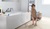 Quality laminate flooring, waterproof surface in bathroom